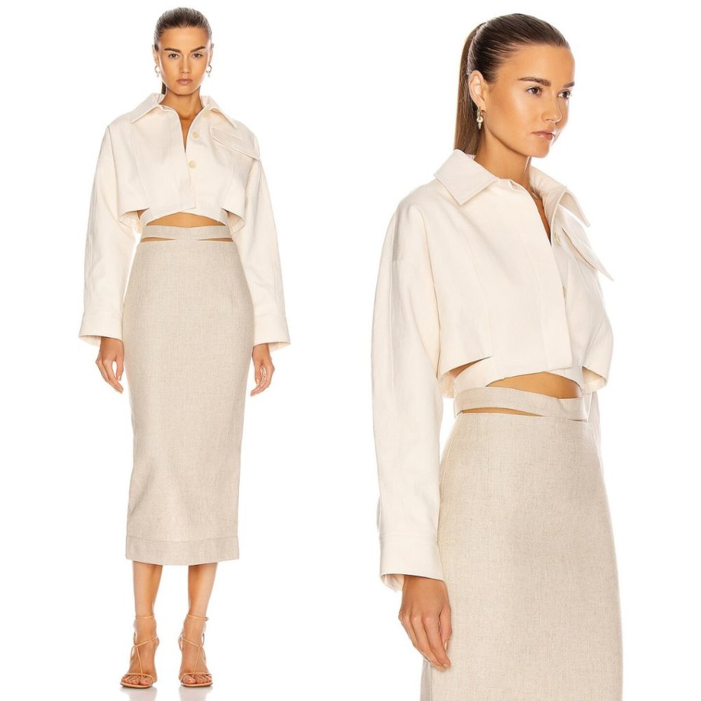 Jacquemus L'annee 97 La Veste Esterel Cropped Jacket in Beige Cut-out Belt